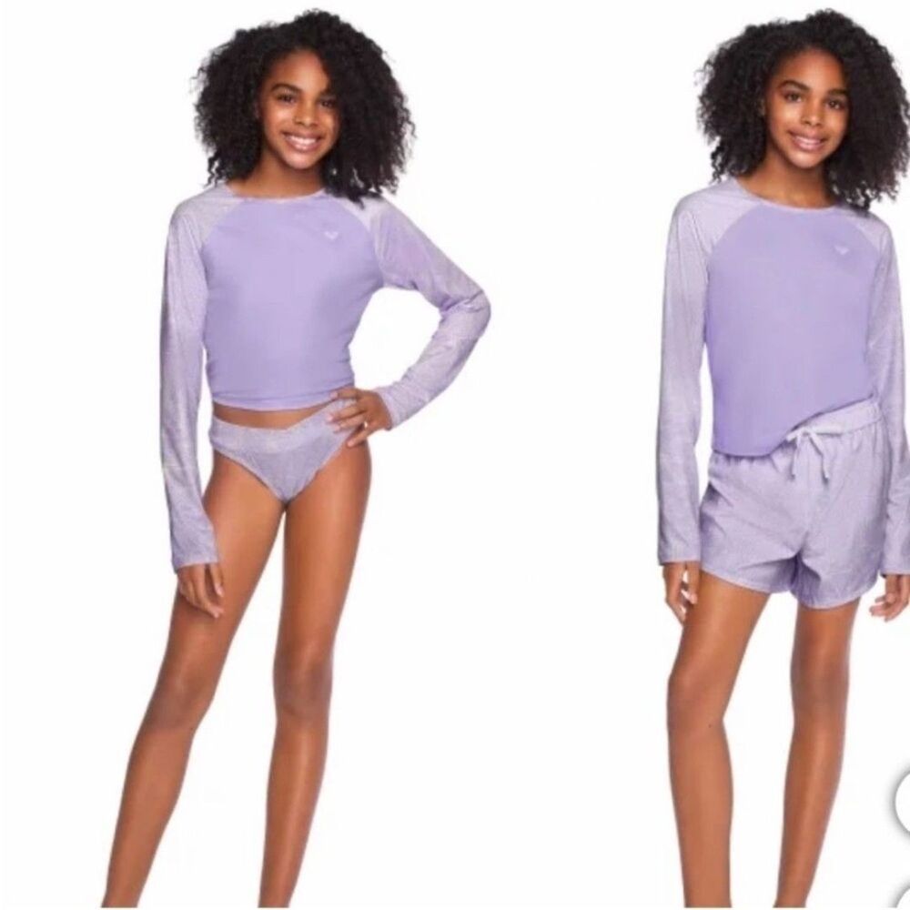 New! Roxy Youth 3-piece Swim Set Light Purple Girls Sz XL 18/20 UPF 50